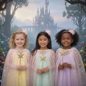 🍎 Nwt Cat & Jack Blush Star Fairy Princess Set Star Wand Cape Pink Gold Glitter